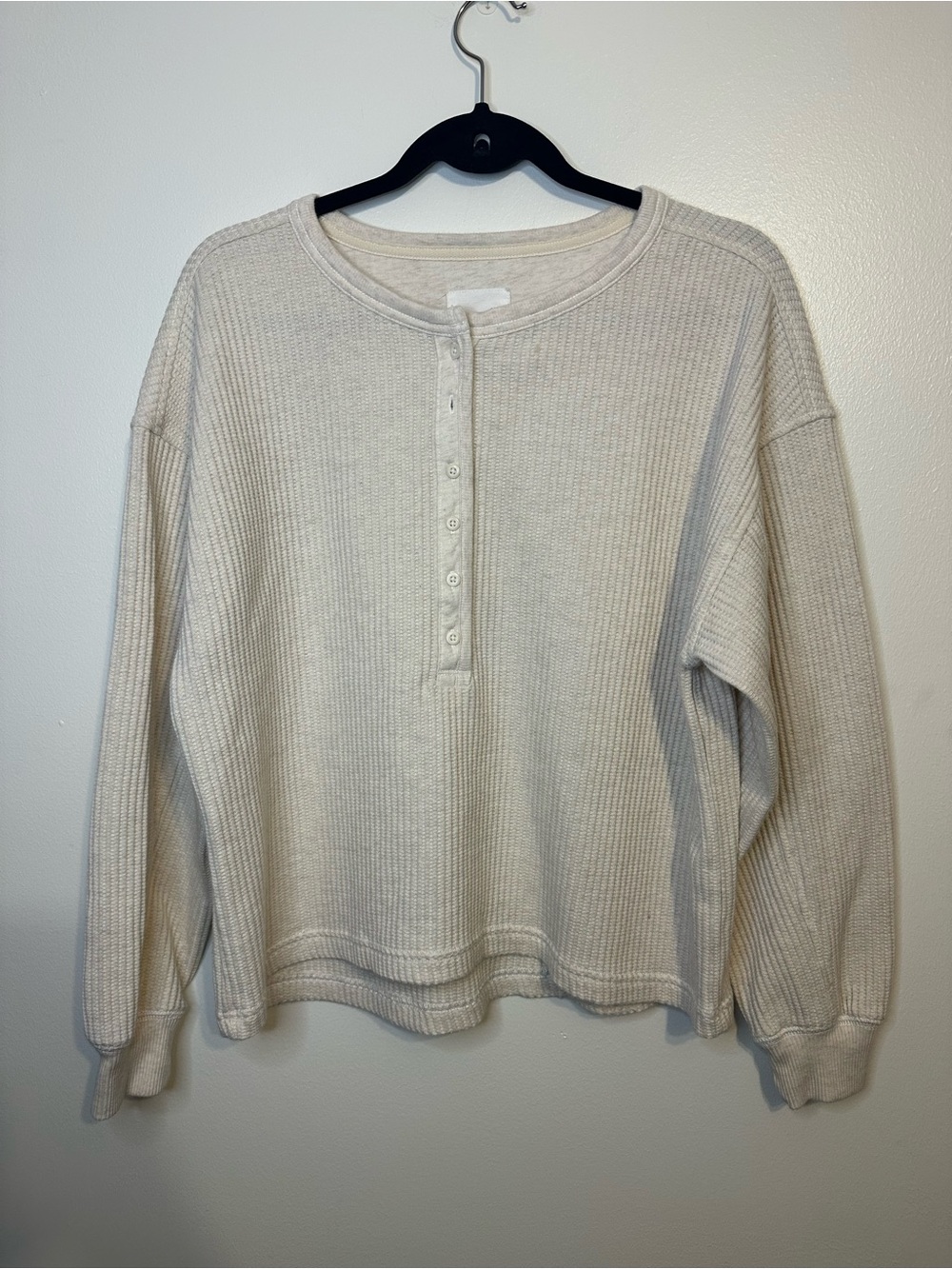 Aerie Waffle Knit Henley Pullover Sweater in Cream